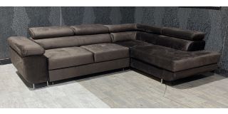 Nevada Brown RHF Velour Fabric Corner Sofabed With Ottoman Storage And Adjustable Headrests And Chrome Legs