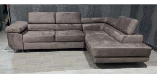 Nevada Mink RHF Velour Fabric Corner Sofabed With Ottoman Storage And Adjustable Headrests And Chrome Legs