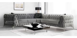 New Sandringham Silver 2C2 Soft Velvet Corner Sofa With Chrome Legs