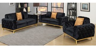 Nexa Black Fabric 3 + 2 + 1 Sofa Set Plush Velvet With Chrome Legs