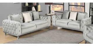 Nexa Grey Fabric 3 + 2 Sofa Set Plush Velvet With Chrome Legs