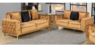 Nexa Coffee Fabric 3 + 2 Sofa Set Plush Velvet With Chrome Legs