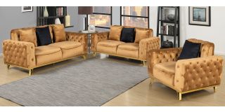 Nexa Coffee Fabric 3 + 2 + 1 Sofa Set Plush Velvet With Chrome Legs