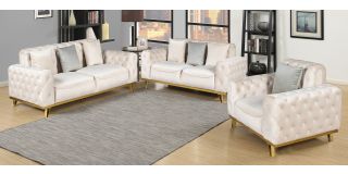 Nexa White Fabric 3 + 2 + 1 Sofa Set Plush Velvet With Chrome Legs