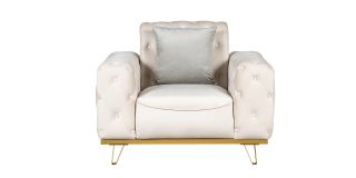 Nexa White Fabric Armchair Plush Velvet With Chrome Legs