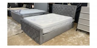 Nina Double 4ft6 Grey Bed 130cm Headboard With Grey Luxury Sleigh Headboard And Ottoman Storage - Other Headboard Sizes And Colours Available