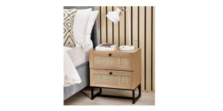 Padstow 2 Drawer Bedside - Oak - Rattan - Melamine