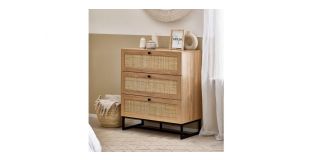 Padstow 3 Drawer Chest - Oak - Rattan - Melamine