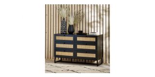 Padstow 6 Drawer Chest - Black - Rattan - Melamine