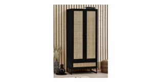 Padstow Wardrobe - Black - Rattan - Melamine