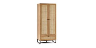 Padstow Wardrobe - Oak - Rattan - Melamine