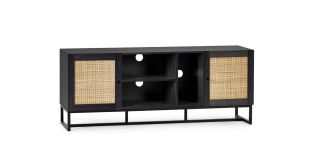 Padstow TV Unit - Black - Rattan - Melamine