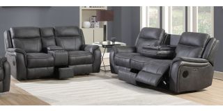 Phoenix 3 + 2 Grey Fabric Electric Recliners With Bluetooth speakers And Wireless Charger And USBC and USBC Fast Charge And Hot Cold Cup Holders And Storage