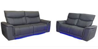 Carrera 3 + 2 Grey Fabric Electric Recliners With Base LED Lighting And Usb And Usb-C
