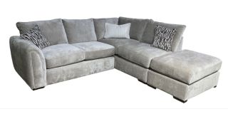 Utopia Rhf Mink Fabric Corner Sofa With Open Ended Footstool And Wooden Legs