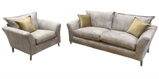 Fraser 3 + 1 Infinity Pearl Fabric With Romance Gold Scatter Cushions - Gold Trim Arms And Metal Legs - Other Combinations Available