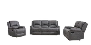 Vivo Grey Fabric 3 + 2 + 1 Sofa Set Manual Recliner