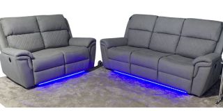 Deny 3 + 2 Light Grey Fabric Electric Recliners With LED Lighting Usb Ports