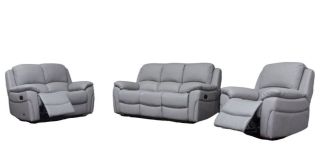 Serena 3 + 2 + 1 Leather Manual Recliners Pearl Grey Also Available In Sky Blue And Black