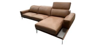 Villeneuve Semi Aniline Leather Corner Sofa RHF Brown Newtrend With Sliding Out Seating And Adjustable Headrests, Available for delivery in 8 weeks