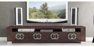 Prestige Warm Umber Birch Four Door TV Unit With Metal Logo Handles
