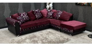 Michigan Fabric Corner Sofa RHF Purple Scatter Back With Convertible Footstool Chaise And Chrome Legs