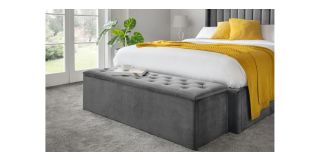 Ravello Blanket Box - Dark Grey Velvet - Slate Velvet - Hardwood Frame