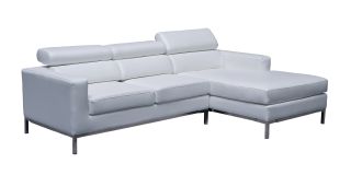 Cuno White RHF Bonded Leather Corner Sofa With Adjustable Headrests And Chrome Legs