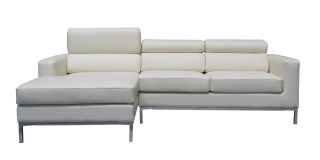 Cuno Cream LHF Bonded Leather Corner Sofa With Adjustable Headrests And Chrome Legs