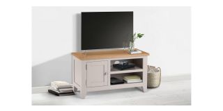 Richmond TV Unit - Elephant Grey - Low Sheen Lacquer - Solid Oak with Real Oak Veneers