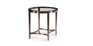 Ritz Circular End Table Brushed Antique Brass Finish on Stainless Steel with Clear Glass