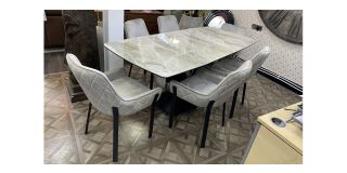 Riva 2m Ceramic Extending Dining Table With 6 Light Grey Chairs (extending From 1.6m To 2m - Chairs w55cm d60cm h90cm)