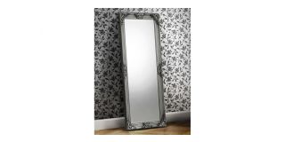 Rococo Pewter Lean-to Dress Mirror - Pewter Effect Lacquered Finish - Molded Resin on Wooden Frame