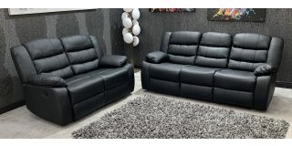 Roman Black Recliners Leather Sofa Set 3 + 2 Seater Bonded Leather