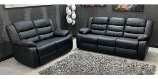 Roman Black Bonded Leather 3 + 2 + 1 Sofa Set Manual Recliner