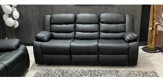 Roman Black Recliner Leather Sofa 3 Seater Bonded Leather