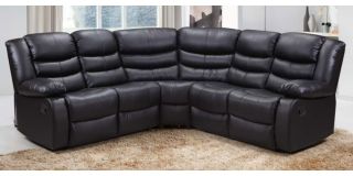 Roman Large 2C2 Recliner Black Bonded Leather Corner Sofa With Double Drop Down Drinks Holders