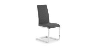 Roma Fabric Cantilever Dining Chair - Slate Grey Linen - Chromed Metalwork