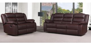 Roman Brown Bonded Leather 3 + 2 + 1 Sofa Set Manual Recliner - 6 Weeks Delivery