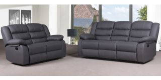 Roman Grey Bonded Leather 3 + 2 + 1 Sofa Set Manual Recliner