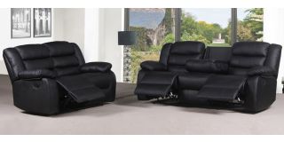 Roman Black Bonded Leather 3 + 2 + 1 Sofa Set Manual Recliner