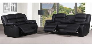 Roman Black Recliners Leather Sofa Set 3 + 2 Seater Bonded Leather