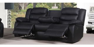 Roman Black Recliner Leather Sofa 3 Seater Bonded Leather