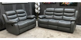 Roman Grey Bonded Leather 3 + 2 + 1 Sofa Set Manual Recliner - 6 Weeks Delivery