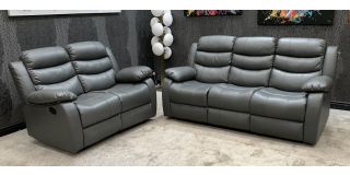 Roman Grey Bonded Leather 3 + 2 + 1 Sofa Set Manual Recliner