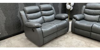 Roman Recliner Leather Sofa 2 Seater Grey Bonded Leather