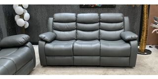 Roman Recliner Leather Sofa 3 Seater Grey Bonded Leather
