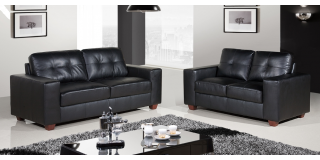 Rose Black Leather 3 + 2 Square Arm Sofa Set
