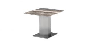 Santiago End Table Natural Tones Travertine Marble Finish Top with Brushed Stainless Steel Base