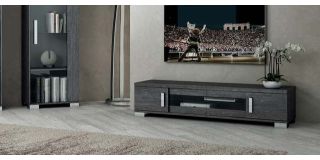 Sarah Grey Birch Large TV Unit With Central Sliding Doors Assembled